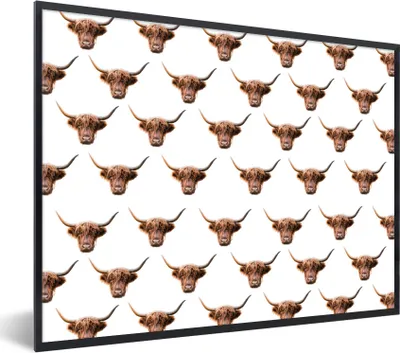 Produktbild von MuchoWow® Gerahmtes Poster Muster - Schottischer Highlander - Tiere 80x60 cm - Poster mit Schwarzem Bilderrahmen Wandposter Rahmen Foto Bilder - Schwarzem - Mit Gestell
