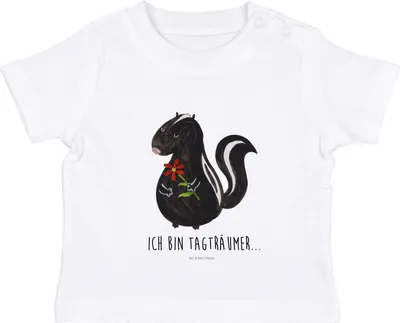 Produktbild von Mr. & Mrs. Panda  T-Shirt Stinktier Blume 0. - 6. Monat - Weiß - Geschenk, Babyshirt, Dreams, Organic Baby Shirt, Skunk, Kinder, Stinker, Raubtier, Träume