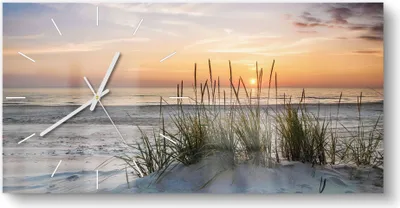 Produktbild von DEQORI Glasuhr 60x30 cm Modern 'Sonnenuntergang am Strand' Wanduhr Glas Uhr Design leise