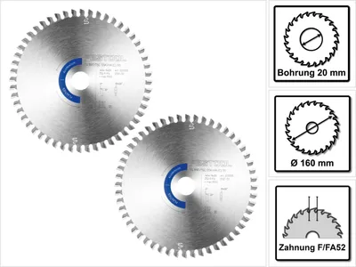 Produktbild von Festool 2x Kreissägeblatt Aluminium / Plastics HW 160 x 1,8 x 20 mm F/FA52 ( 2x 205555 ) für Tauchsägen TS 55 F, TSC 55 K & Handkreissägen HK 55, HKC 55