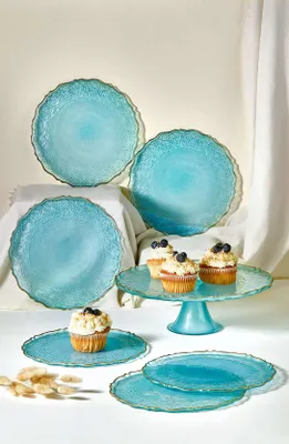 Image de Hermia Concept, Goblen - Turquoise, set d'assiettes à dessert (7 pièces), turquoise, verre, 21 x 21 cm