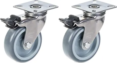 Produktbild von 75mm 3" Edelstahlrolle grau Gummi, drehbar mit Bremse, 120kg, 2er Set