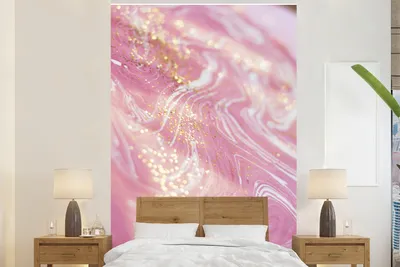 Produktbild von MuchoWow® Fototapete für Wohnzimmer oder Schlafzimmer Wandtapete Vinyl Motivtapete Marmor - Rosa - Gold - Glitter - 180x280 cm - Wallpaper