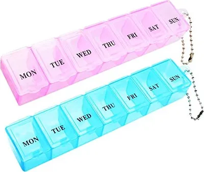 Produktbild von 2 Stück Pillendose, tragbarer Pillen-Organizer Reise-Tabletten-Box 7 Tage Tablet-Organizer mit Fächern für Medikamente, Nahrungsergänzungsmittel,