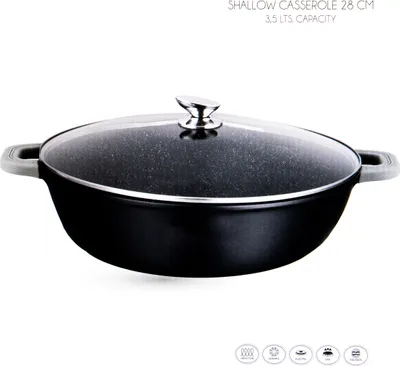 Produktbild von Servierpfanne Kochtopf mit Deckel Induktion Ø28cm Aluguss Schwarz