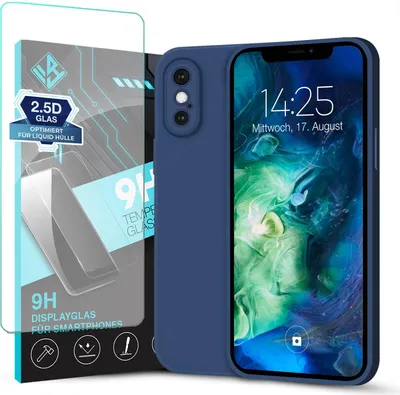 Produktbild von Hülle für Apple iPhone X mit 9H Displayglas Displayschutz Plus Case Cover Bumper Silikon Softgrip Schutzhülle Farbe: Blau