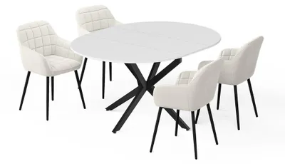 Immagine prodotto di Set di tavoli da pranzo Vicco Loyd Bianco/Nero 120 x 120 cm con 4 sedie da pranzo (beige), Model 62786