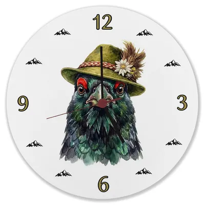 Produktbild von Auerhuhn mit alpenländischem Trachtenhut Wanduhr aus MDF