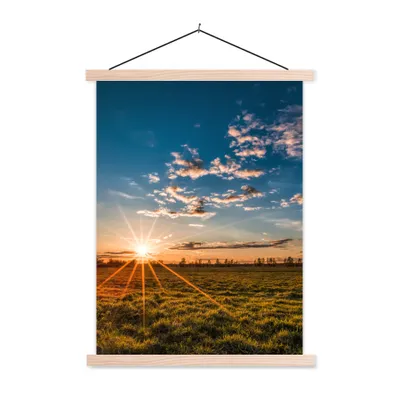 Produktbild von MuchoWow® Textilposter Sonnenuntergang - Natur - Wolken - Gras 120x160 cm mit holzfarbenen Rahmen - Plakatkarton