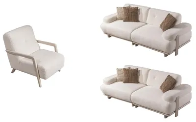 Produktbild von Sofa Set Cuba Creme Stellvariante 3+3+1 Relax- und Bettfunktion, pflegeleichter Mikrofaser Samtstoff