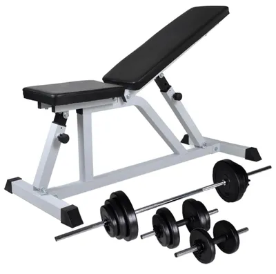 Image de Banc d'haltères réglable - Ensemble d'haltères avec haltères longs et courts - 48,25 kg - Pour une utilisation à domicile