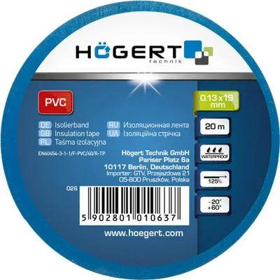 Immagine prodotto di Nastro isolante Högert 0,13 mm x 19 mm x 20 m, blu