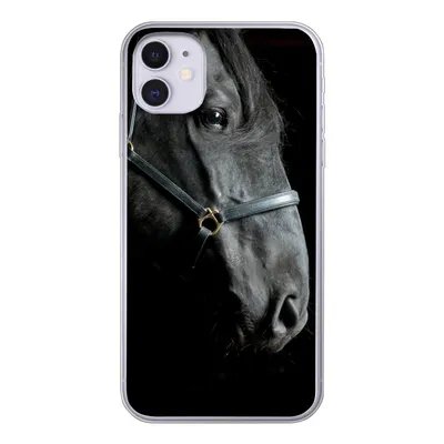 Produktbild von MuchoWow® Handyhülle Schutzhülle Hülle für iPhone 11 Pferd - Schwarz - Halfter Silikon Softcase Handy Hülle - Handytasche