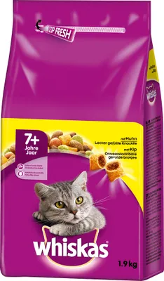 Produktbild von Katzenfutter trocken, Whiskas 7+ mit Huhn 1,9 kg