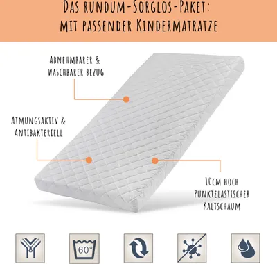 Image de Lit d'enfant 90x200 cm avec matelas, protection contre les chutes, tiroir & sommier à lattes en blanc 200 x 90 cm filles garçons lit adolescent lit simple