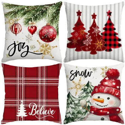 Kissenbezüge 50x50 cm, 4er-Set, Weihnachtsmotive, Rot