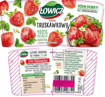 Obrázek produktu pro Nízkoslazený jahodový džem Łowicz 280 g