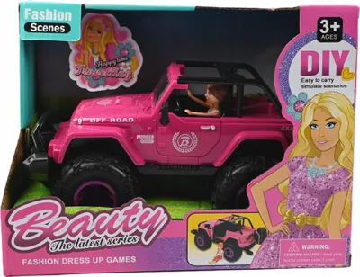 Produktbild von Pinker Geländewagen für Puppen - Offroad Auto mit Püppchen - Abenteuer Spielzeug Set