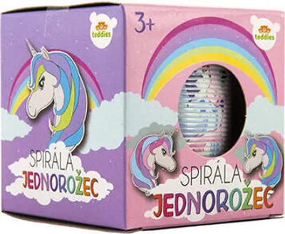 Image de Teddies Ressort en spirale Licorne Diamètre plastique 6 5 cm 4 couleurs en boîte 7x7x7cm
