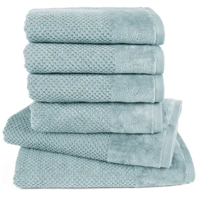 Produktbild von Pure Label 6-TLG Handtücher Set mit Aufhängeschlaufen aus Baumwolle, saugstark und weich - 2xBadetuch 70x140 cm 4xHandtuch 50x100cm, Türkis