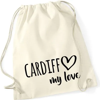Produktbild von Huuraa Turnbeutel Cardiff my love 12 Liter Natural Baumwolle Rucksack Geschenkidee
