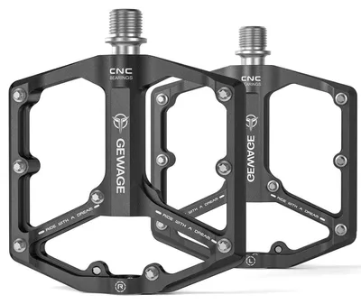 Image de Pédales de vélo, modèle course/VTT, 9/16 pouces, pédales plates noires, 3 roulements, alliage d'aluminium usiné CNC, axes amovibles