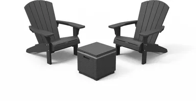 Produktbild von Keter Troy Adirondack Gartenstühle 2er Set inklusive Ice Cube Beistelltisch mit Kühlfunktion