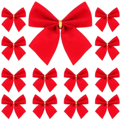 12 rote Samtschleifen, Weihnachtsbaumschmuck, DIY-Deko