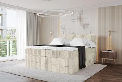 Produktbild von ALTDECOR Boxspringbett - NINA KING - 180x200 Creme- Komplett-Set mit H3 und H4 Matratzen und Topper, Polsterbett mit Bettkästen, Lattenrost, Bett mit Stauraum, Doppelbett, Boxbett