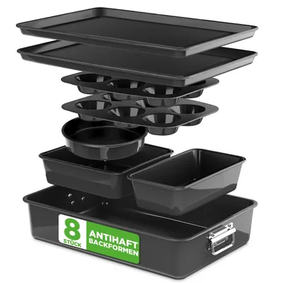 Produktbild von NutriChef Backformen Set 8-teilig – Auflaufform, Brotbackform, Backblech, Muffin