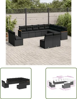 Produktbild von The Living Store 12-tlg. Garten-Sofagarnitur mit Kissen Schwarz Poly Rattan