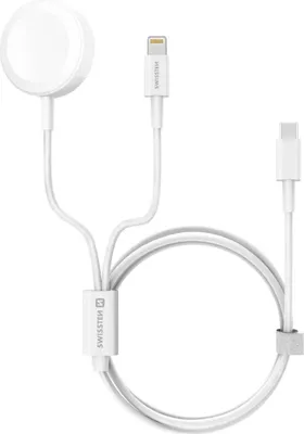 Produktbild von USB-C 2-in-1 Apple Watch/iPhone & iPad 1.2m Kabel, Schnellladen, Swissten - Weiß