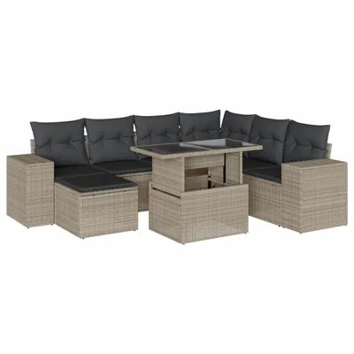 Produktbild von vidaXL 8-tlg. Garten-Sofagarnitur mit Kissen Hellgrau Poly Rattan