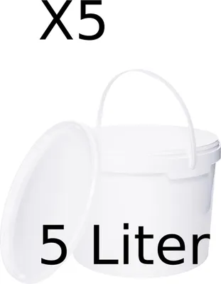 Produktbild von BenBow Eimer mit Deckel 5L x5 Weiß - lebensmittelecht, stabil, luftdicht, auslaufsicher, geruchsneutral - Plastikeimer mit Henkel - leer