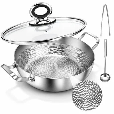 Produktbild von Sautierpfanne mit hohem Rand - 26 cm - Titanbeschichtung - Antihaft - 316 Edelstahl - Glasdeckel - Induktion/Gas - Silber