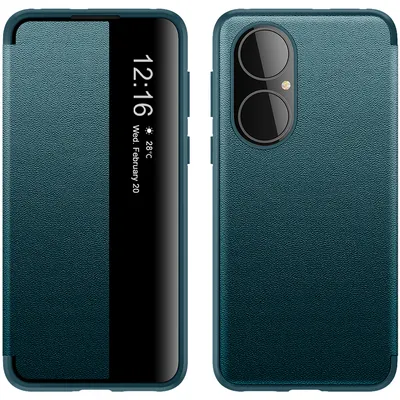 Obrázek produktu pro Pouzdro pro Huawei P50 Pro tenkéPolyuretankožené klopové pouzdro s okénkem pro zobrazení zelené
