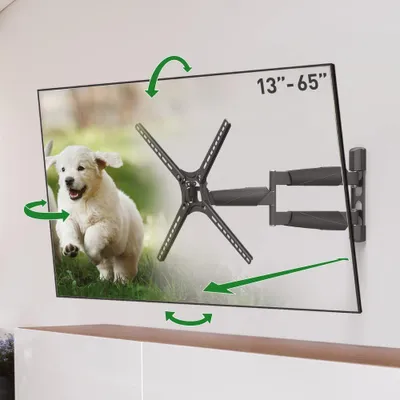 Zdjęcie produktu dla Uchwyt ścienny do telewizora o długości 53,5 cm, przeznaczony do telewizorów o przekątnej 13-65 cali, z możliwością obrotu i nachylenia, maksymalne obciążenie 36 kg, standard VESA 400x400
