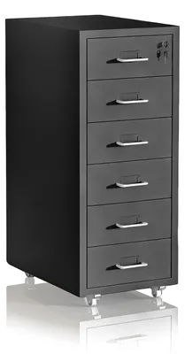 Produktbild von Relaxdays Rollcontainer, 6 Schubladen, HxBxT: 69 x 28 x 41 cm, abschließbar, Aktenschrank auf Rollen, Metall, schwarz