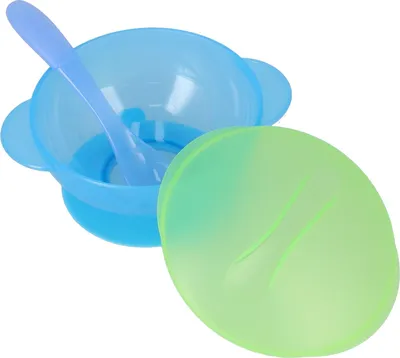 Immagine prodotto di Set ciotola per bambini con coperchio e cucchiaio, PP alimentare, lavabile in lavatrice, blu