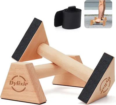Image de Barres de pompes, lot de 2, en bois, ergonomiques, pour le fitness