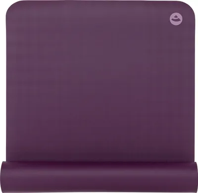 A rolled-up purple yoga mat is shown against a white background.