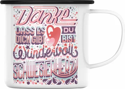 Produktbild von Trendation - Beste Schwester Emaille Tasse Geschenk von Schwester an Schwester Lieblingsschwester von Bruder Geschenkidee Spruch (Schwarz)