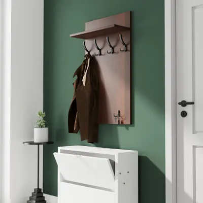 Produktbild von AKKE Walnuss Garderobenpaneel MAXI - SCHWARZE haken BxH: 60x120 cm