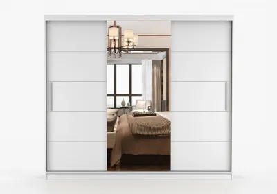 Produktbild von Schwebetürenschrank Kleiderschrank Schrank 233 cm Weiß mit Spiegel, 2-türig, Schlafzimmer