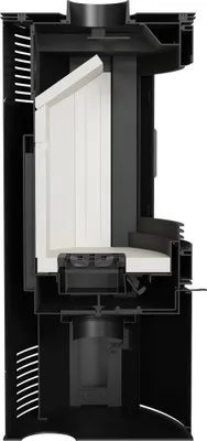 A cross-section diagram of a Kaminofen (wood-burning stove).