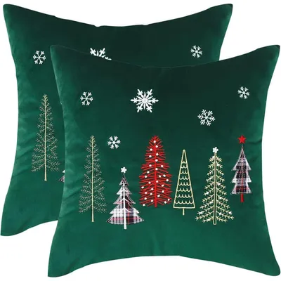 Productafbeelding van Kussenslopen, kerstthema, 50x50 cm, groen, kerstboom, 2 stuks, fluweel
