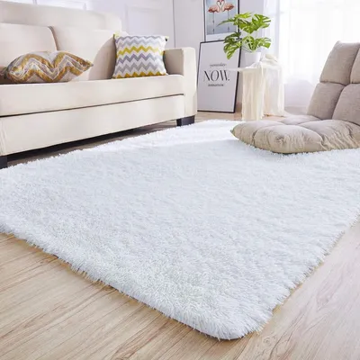 Obrázek produktu pro Omgoods - Koberec do obývacího pokoje - Moderní, plyšový, dloušetrnný, bílý, rozměry 135 x 185 cm