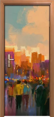 Produktbild von Türposter 80x200 cm Türaufkleber Türtapete Türfolie Klebefolie Menschen in einem Stadtpark bei Sonne
