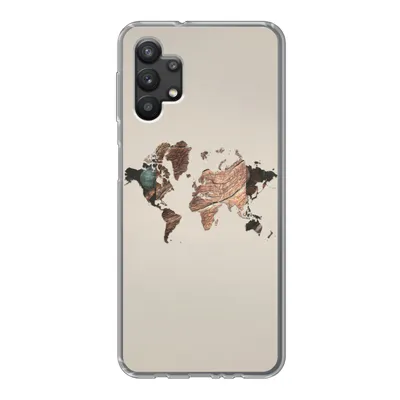 Produktbild von MuchoWow® Handyhülle Schutzhülle Hülle für Samsung Galaxy A32 5G Weltkarte - Holz - Braun Silikon Softcase Handy Hülle - Softcase