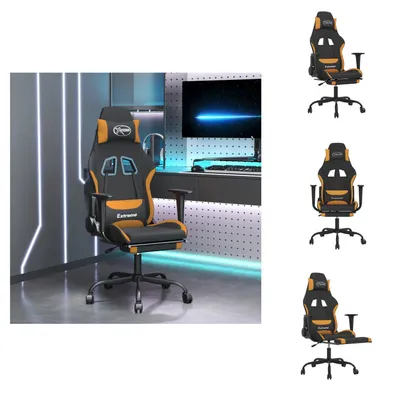 Produktbild von vidaXL Gaming-Stuhl mit Massage & Fußstütze Schwarz und Orange Stoff -  Gaming-Sessel